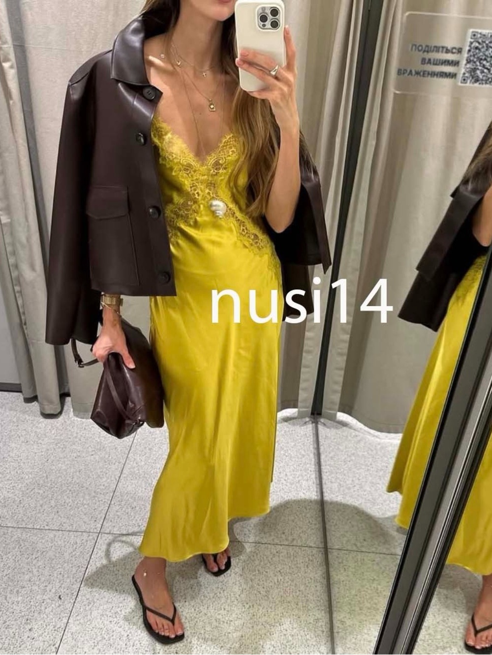 Zara Lace-Trim Satin Maxi Dress in Chartreuse Yellow